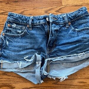 American Eagle Outfitters Blue Distressed Jean Shorts